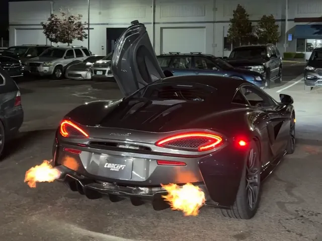 McLaren producing exhaust flames during a European performance showcase