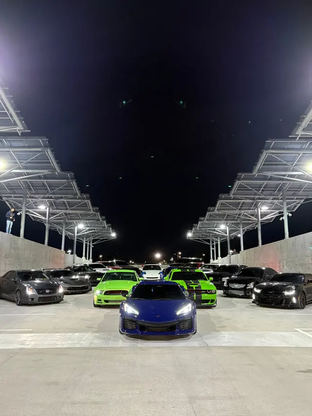 RPM Logic performance cars gathered at night for street testing